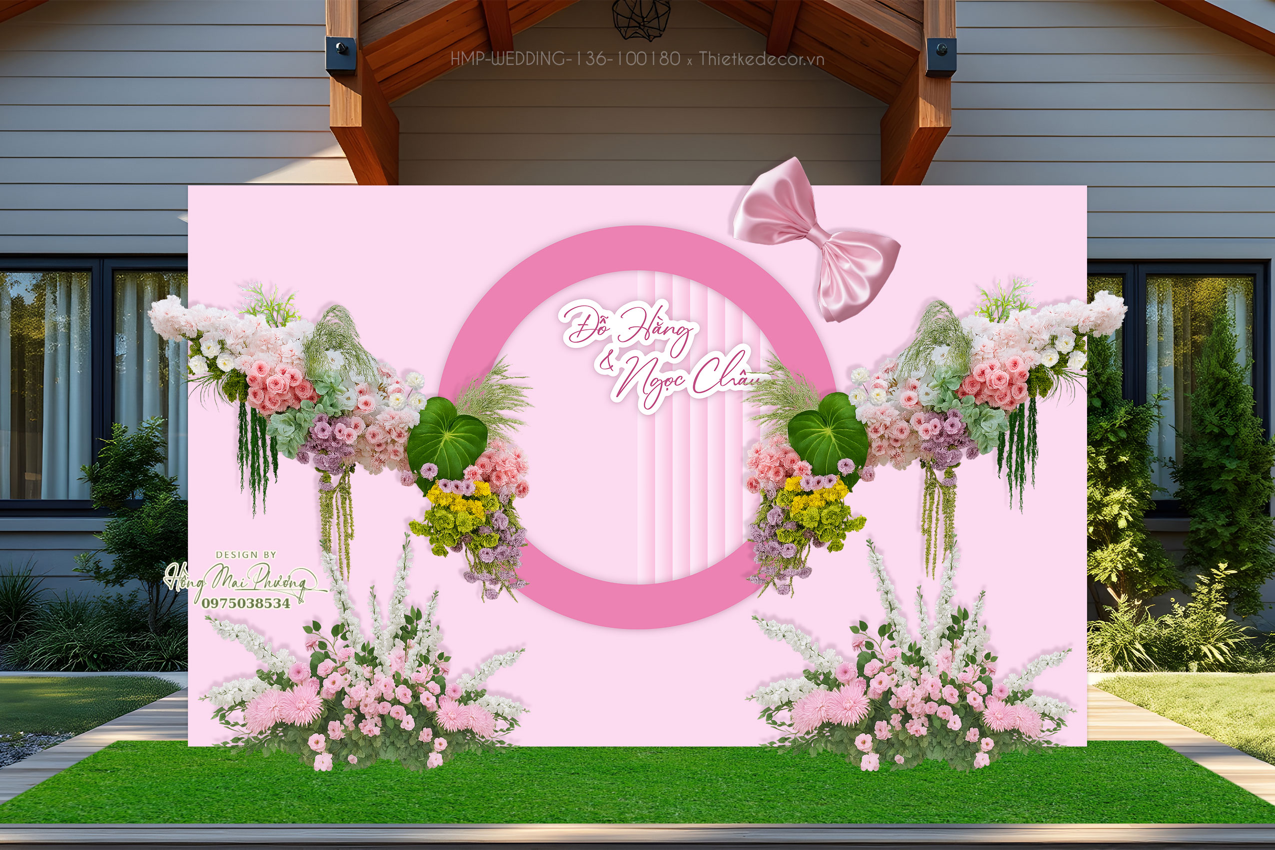 Backdrop check in - Trang trí tiệc cưới tone hồng